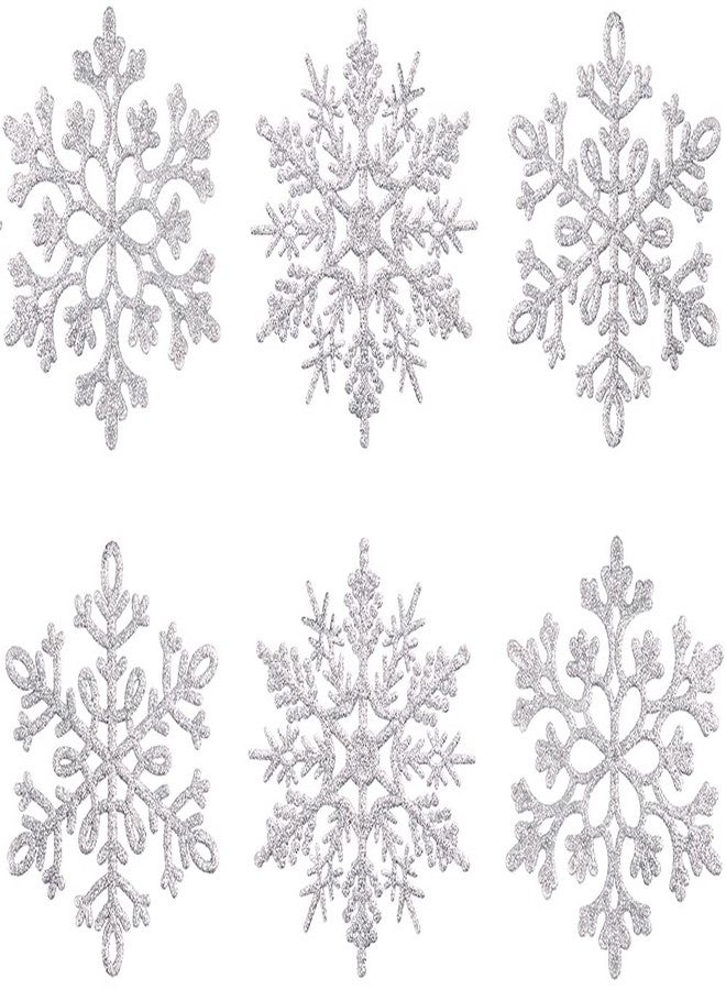 XmasExp 80mm/3inch Glitter Snowflake Ornaments Set mini Christmas Tree Hanging Plastic Decoration for Xmas Party Wedding Anniversary Window Door Home Accessories (30pcs,Silver) - Image 1